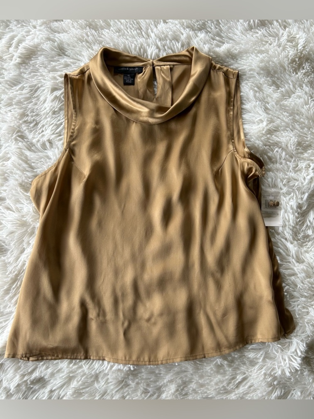 Cable & Gauge | 100% Silk Cowl Neck Gold Blouse